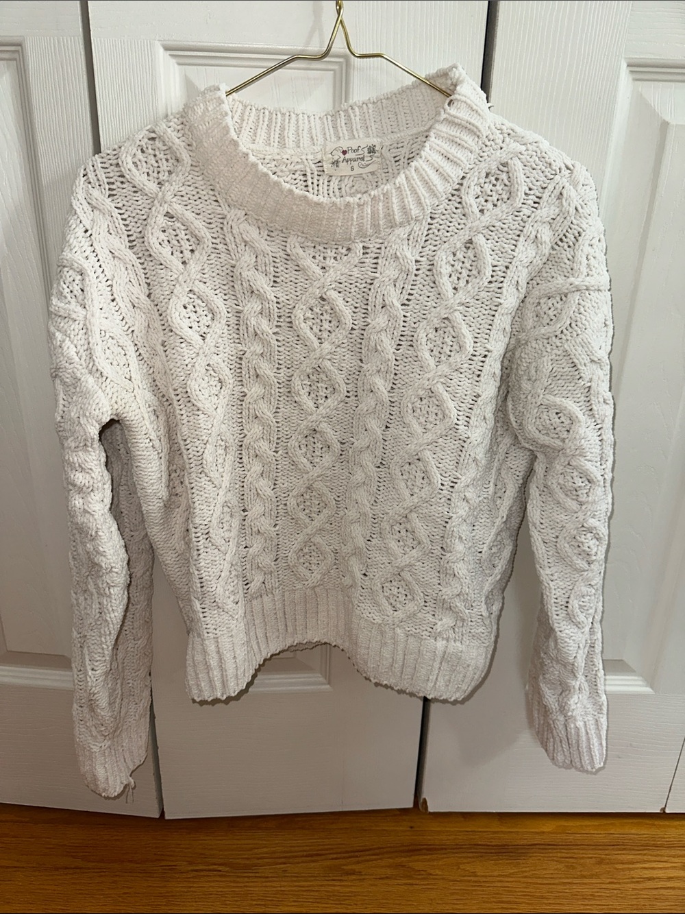 Poof! Cream Cable Knit Crewneck Sweater